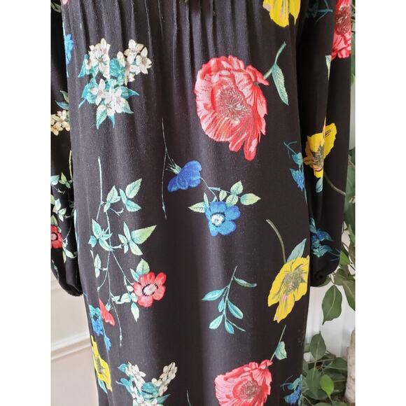 Old Navy Sheath Dress Women's Size Medium Black Floral Slit Sleeve Round Neck - Picture 12 of 14